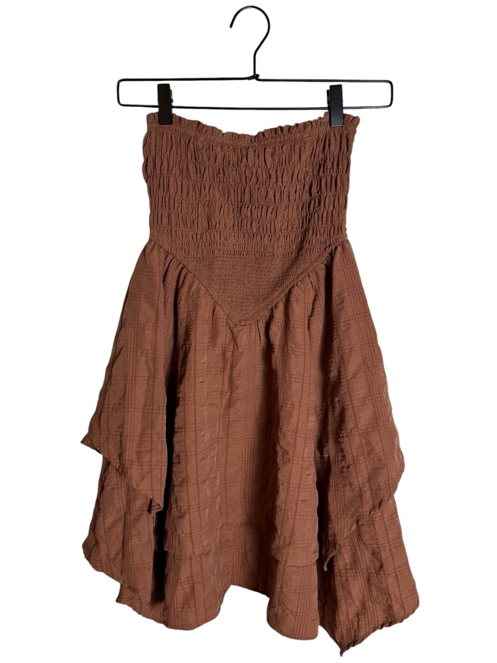 Wild Fable Brown Smocked Strapless Tiered Handkerchief Mini Dress
